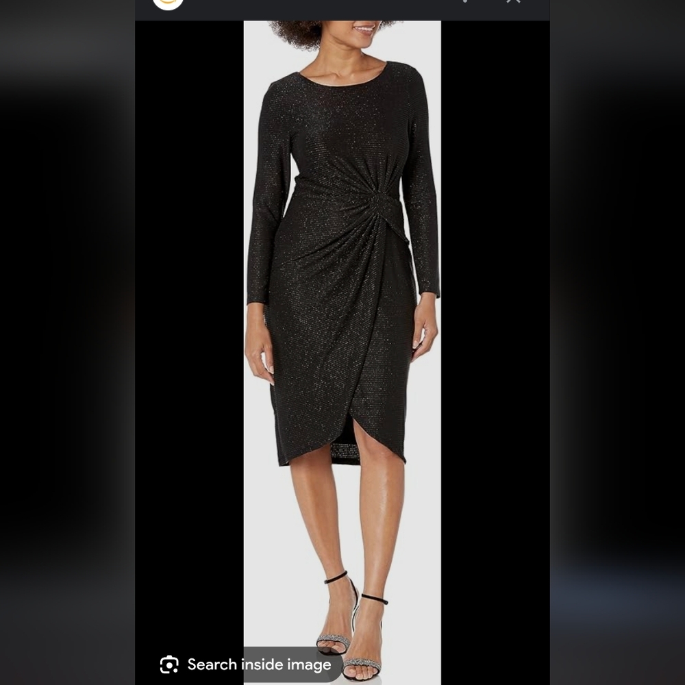 Adrianna Papell Womens Metallic Twist Detail Black Dress Long Sleeve Size 16 NWT
